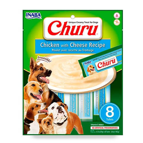 CHURU PARA PERRO POLLO CON QUESO X 8 UNIDADES SNACK CREMOSO
