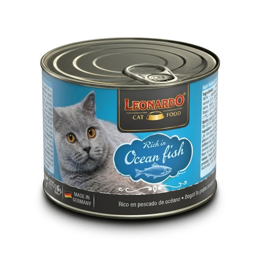 ALIMENTO HÚMEDO PARA GATOS LEONARDO RICO EN EXQUISITO PESCADO MARINO 200g
