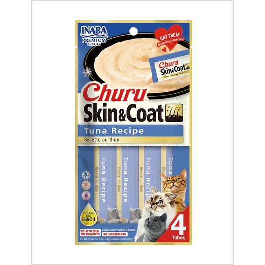 CHURU SKIN AND COAT SABOR ATÚN PARA GATOS x4 UNIDADES