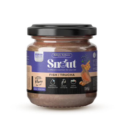 Comida Premiun Snout en frasco para gato de trucha