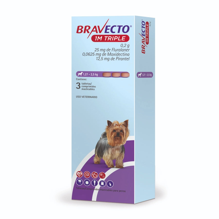 Bravecto MORADO  1M Triple (1.27 kg a 2.5 kg) 