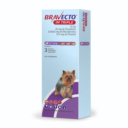 Bravecto MORADO  1M Triple (1.27 kg a 2.5 kg) 