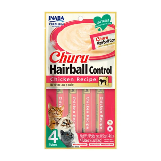CHURU HAIRBALL CONTROL SABOR POLLO PARA GATOS x4 UNIDADES