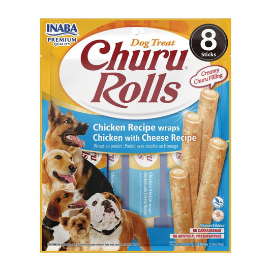 CHURU ROLLS SABOR POLLO CON QUESO PARA PERROS x8 UNIDADES