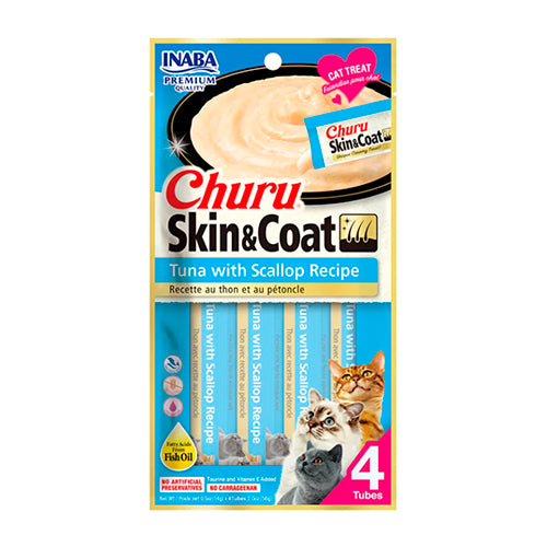 CHURU SKIN AND COAT SABOR ATÚN CON VIEIRA PARA GATOS x4 UNIDADES