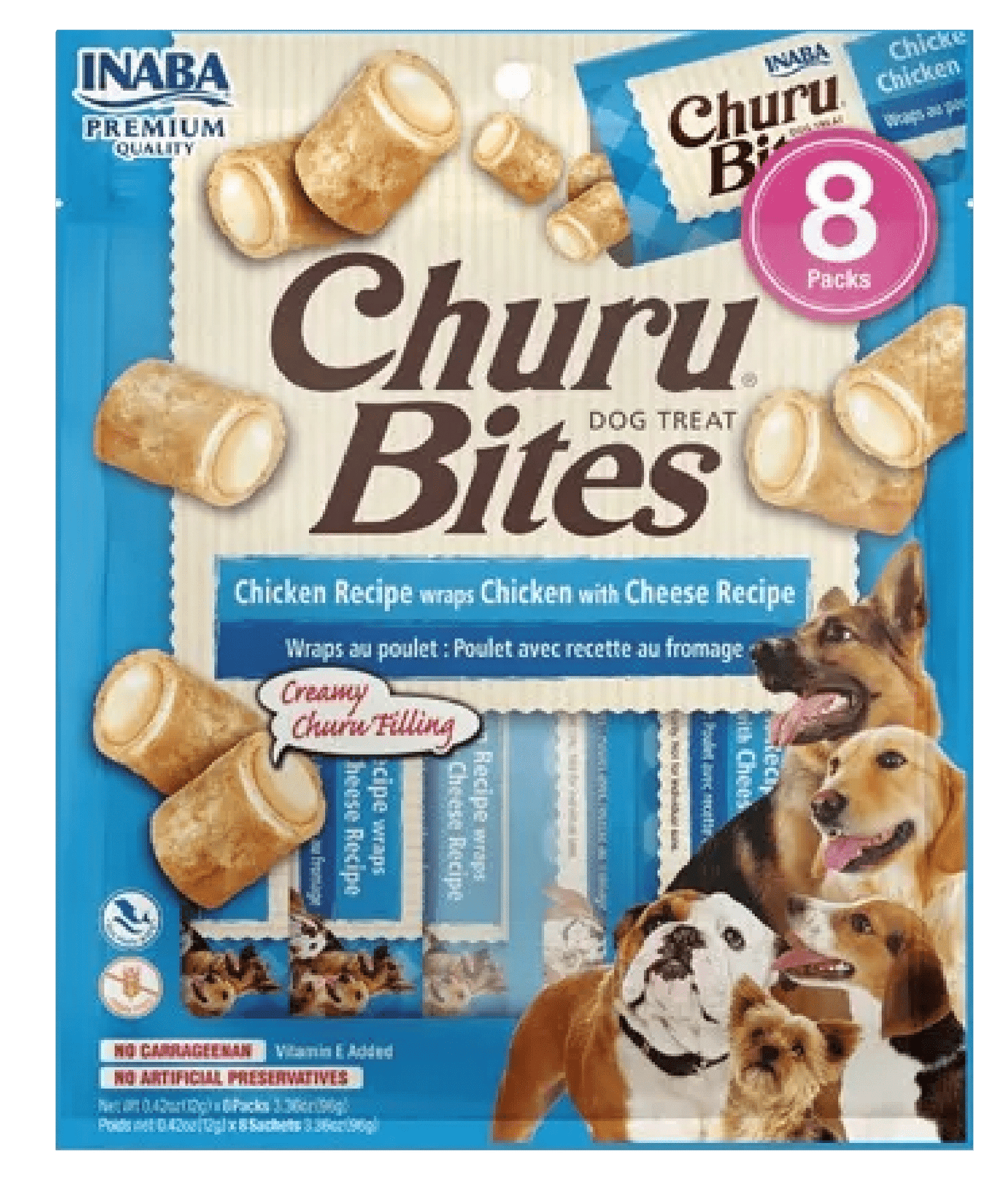 CHURU BITES SABOR POLLO CON QUESO PARA PERROS x8 UNIDADES