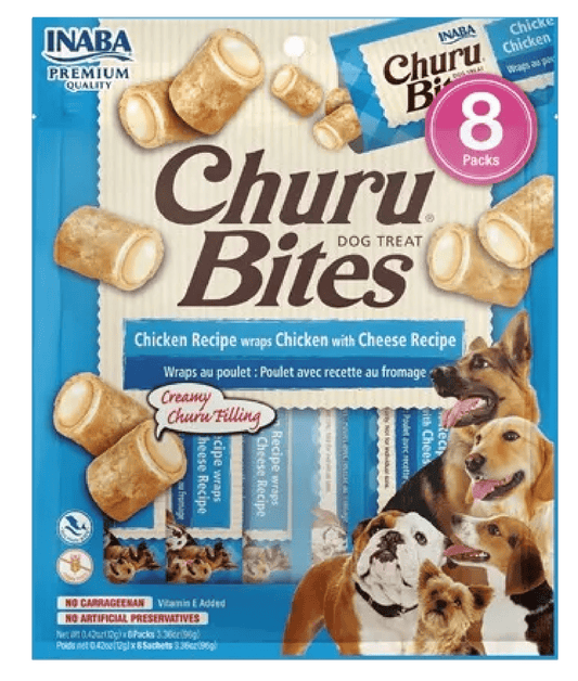CHURU BITES SABOR POLLO CON QUESO PARA PERROS x8 UNIDADES