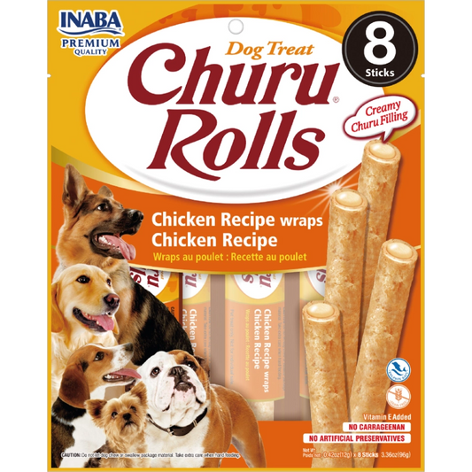 CHURU ROLLS SABOR POLLO PARA PERROS x8 UNIDADES