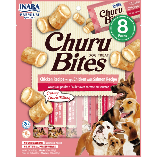 CHURU BITES SABOR POLLO CON SALMÓN PARA PERROS x8 UNIDADES