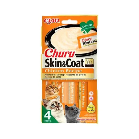 CHURU SKIN AND COAT SABOR POLLO PARA GATOS x4 UNIDADES