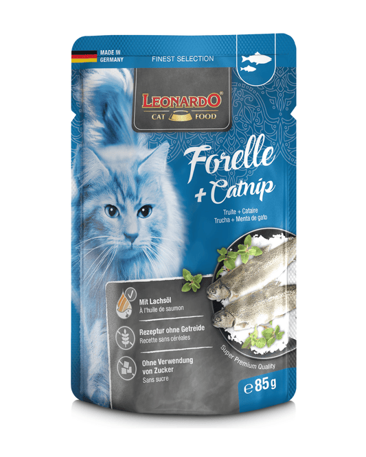 ALIMENTO HÚMEDO EN SOBRE LEONARDO FINEST SELECTION TRUCHA + CATNIP
