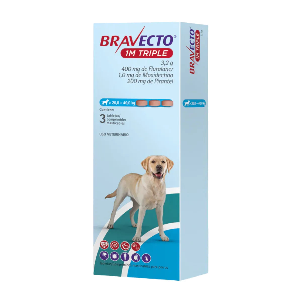 Bravecto 1M Triple Perros Grandes 20 a 40 kg - Caja x 3 Tabletas