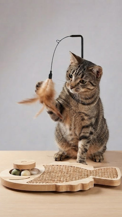 PESCADO RASCADOR CON PLUMA Y PELOTAS INTERACTIVAS